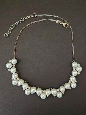 J. Crew Pearl Cluster Necklace in White with Crystal Accents